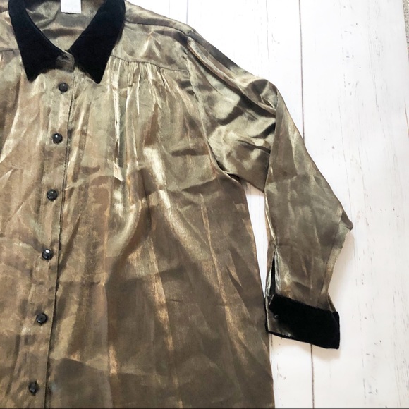 Vintage gold shimmer long sleeve blouse 1X XL - Picture 6 of 7
